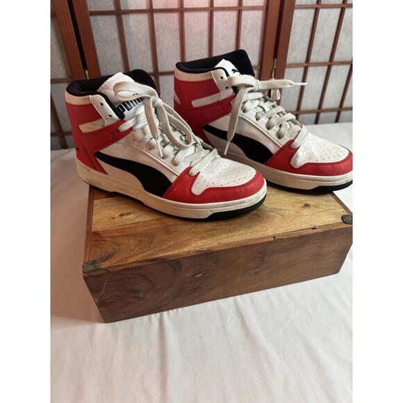 Puma High-Top Sneakers in White, Red, and Black - Picture 9 of 9